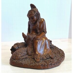 Vintage Red Mill Mfg. Co. Figurine Woman with Deer Fawn Signed Pecan Shell Resin